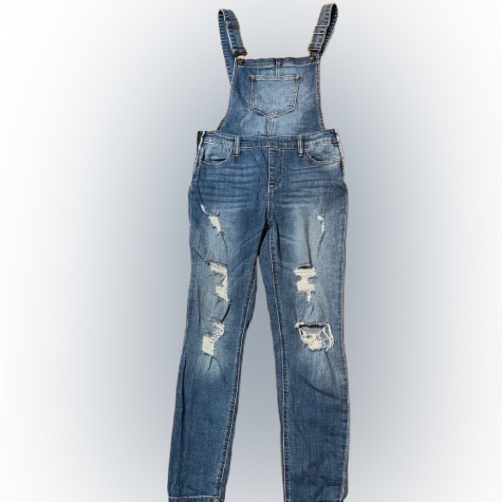 Cello Women's Ripped Blue Denim Overalls with Adjustable Straps